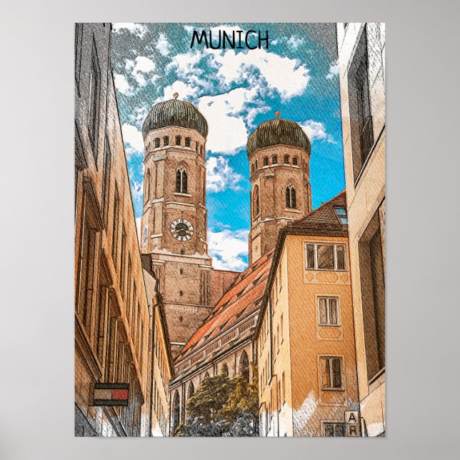 Färgglad München Tyskland Frauenkirche Poster (Framsidan)