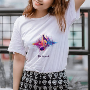 Färgglad musiknot t-shirt, Livet är bra T Shirt