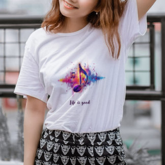 Färgglad musiknot t-shirt, Livet är bra T Shirt