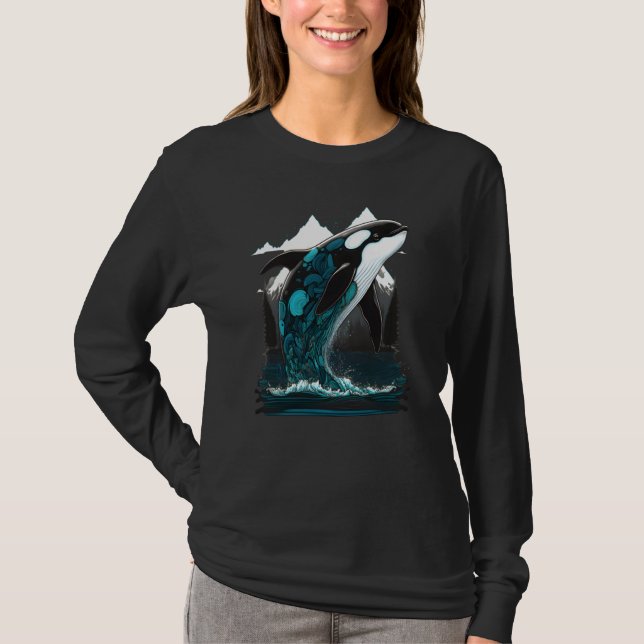 Färgglad mystisk späckhuggare val delfin vacker kr t shirt (Framsida)