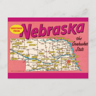 Färgglad Nebraska kart vykort