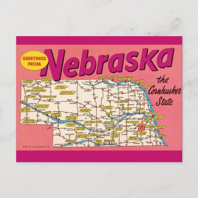 Färgglad Nebraska Kartaffisch Vykort (Framsida)