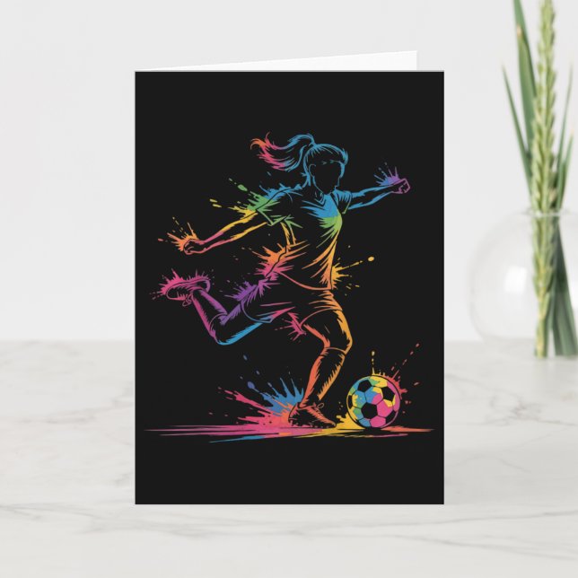 Färgglad Neon Flickfotboll Konst Splash Sport Desi Kort (Framsida)