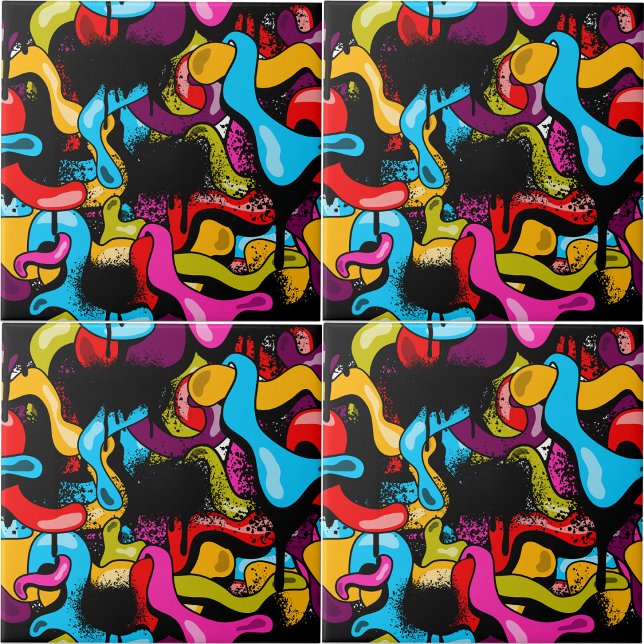 Färgglad neon graffiti hip hop gatuart kakelplatta (Colorful Neon Graffiti Hip Hop Street Art Ceramic Tile)