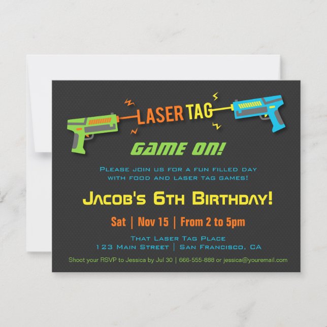 Färgglad Neon Laser Tag Födelsedagsfest Inbjudningar (Framsida)