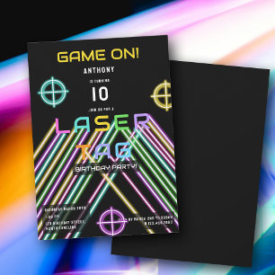 Färgglad neon-laser tag födelsedagsfest inbjudningar