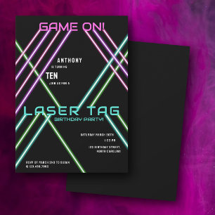 Färgglad neon laser tag födelsedagsfest inbjudningar