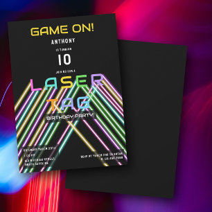 Färgglad neon laser tag födelsedagsfest inbjudningar