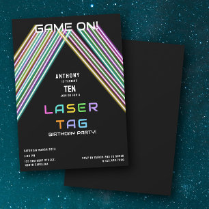 Färgglad neon laser tag födelsedagsfest inbjudningar