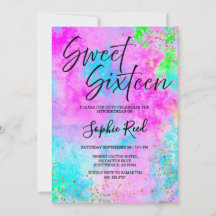 Färgglad Neon Watercolor Söt Sexton Födelsedagsfes