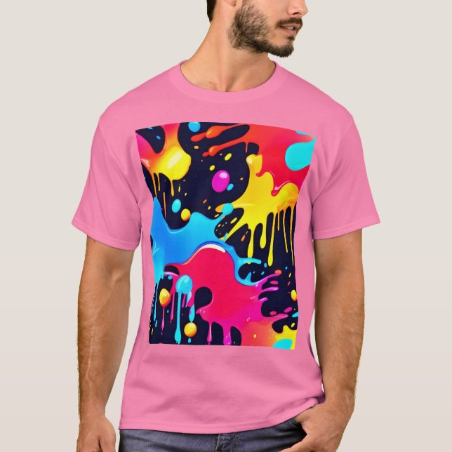 Färgglad neonfärg stänk konst t shirt (Framsida)