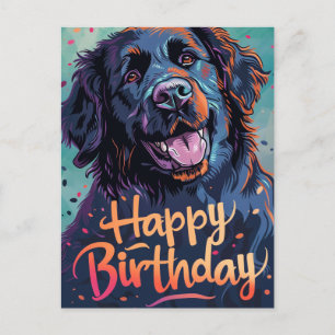 Färgglad newfoundlandshund födelsedag vykort