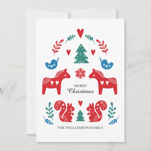 Färgglad nordisk skandinavisk God Jul Julkort (Framsida)
