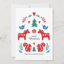 Färgglad nordisk skandinavisk God Jul Julkort