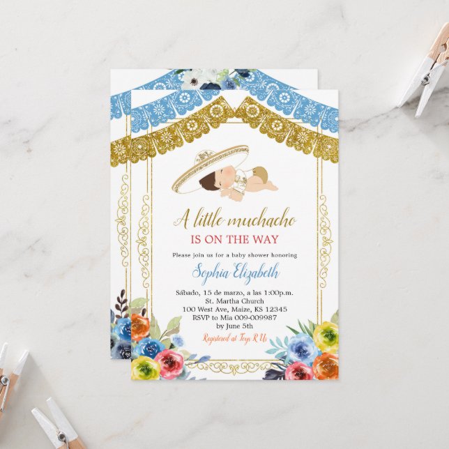 Färgglad och guldsmyckad Charro Let's Fiesta-inbju Inbjudningar (Fram/Back In Situ)