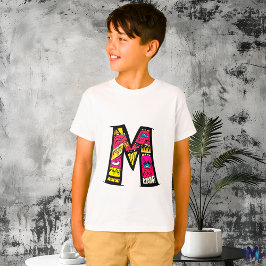 Färgglad och rolig monogram M Tribal och Doodle T Shirt