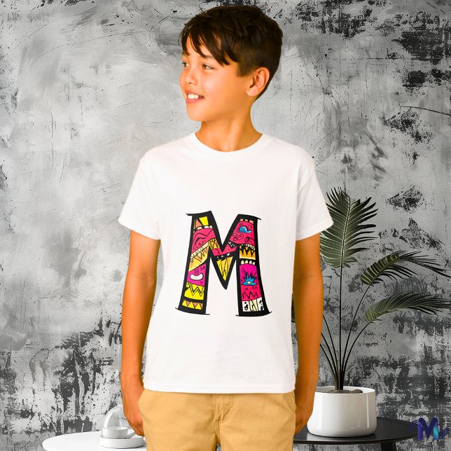 Färgglad och rolig monogram M Tribal och Doodle T Shirt (Skapare uppladdad)