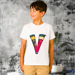 Färgglad och rolig monogram V tribal och doodle T Shirt
