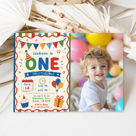 Färgglad ONE 1-års födelsedagsfest Inbjudningar