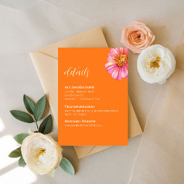 Färgglad Orange Blommig Bröllopsdetaljkort Tilläggskort