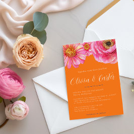 Färgglad orange rosa blomsterbröllopsinbjudan inbjudningar