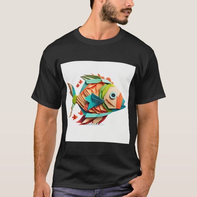 Färgglad Origami Fisk T Shirt (Framsida)