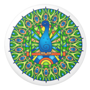 Färgglad Påfågel Mandala Keramisk Dragstång Knopp