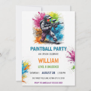 Färgglad Paintball Gamer Pojke 8-årsdag Inbjudningar