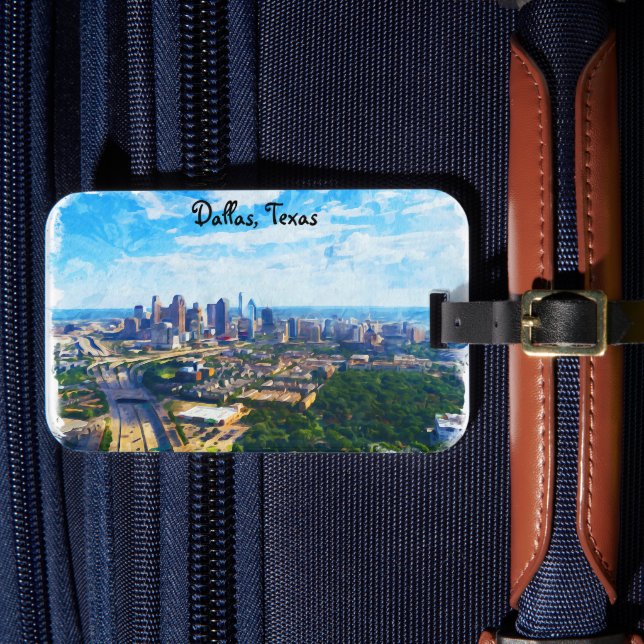 Färgglad Panorama City-vy över Dallas Texas Bagagebricka (Framsida Insitu 4)