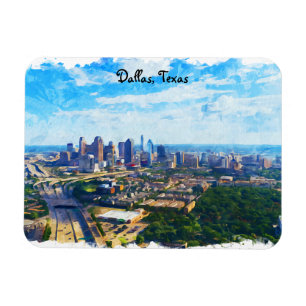 Färgglad Panorama City-vy över Dallas Texas Magnet