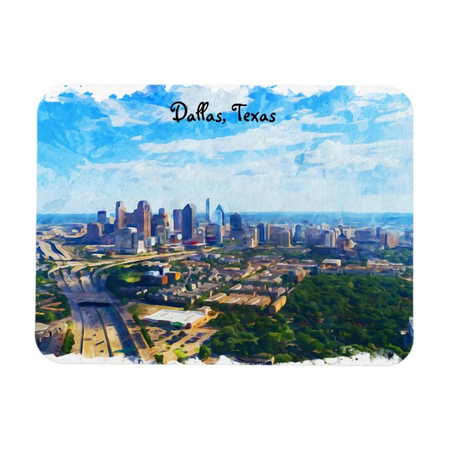 Färgglad Panorama City-vy över Dallas Texas Magnet (Horisontell)