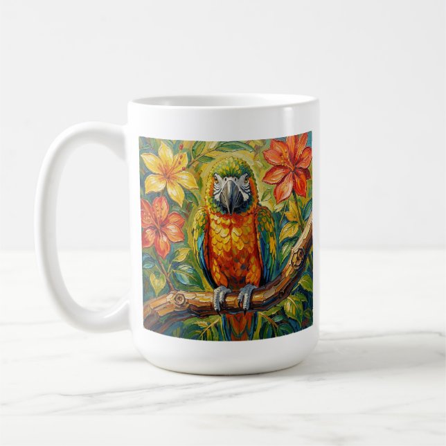 Färgglad papegoja och tropisk blomma Personlig Kaffemugg (Vänster)
