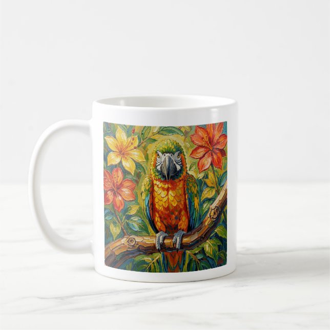 Färgglad papegoja och tropisk blomma Personlig Kaffemugg (Vänster)
