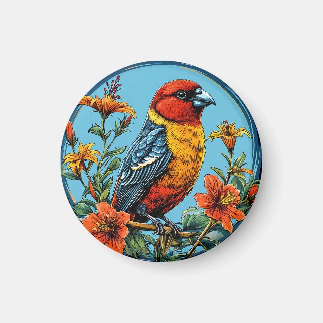Färgglad papegojskorsnäbb fågel magnet (Framsidan)
