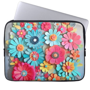 Färgglad pappersblommig konst laptop fodral