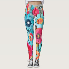 Färgglad pappersblommig konst leggings
