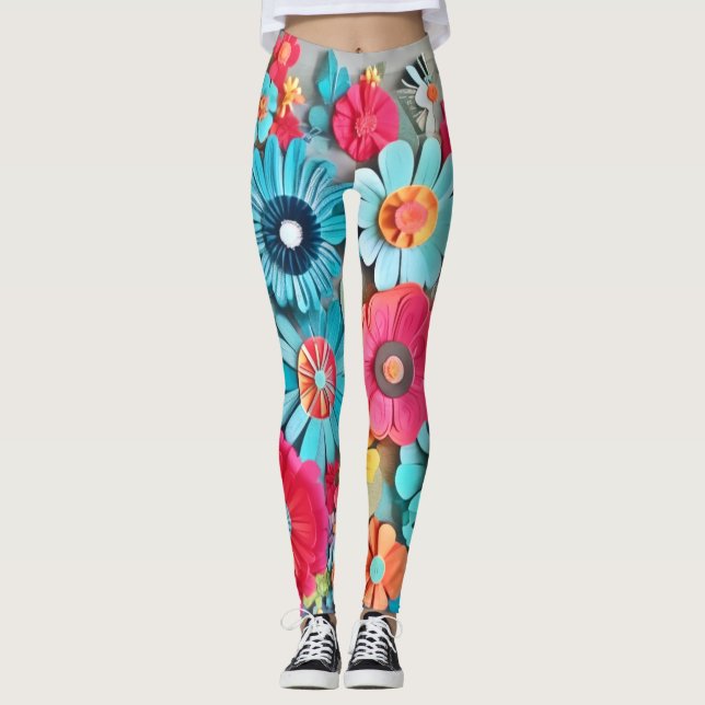 Färgglad pappersblommig konst leggings (Framsida)