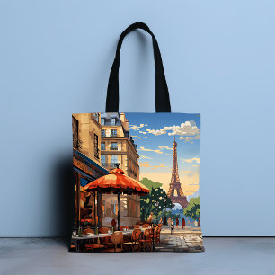 Färgglad Paris Fransk Café Eiffeltornet Present Tygkasse