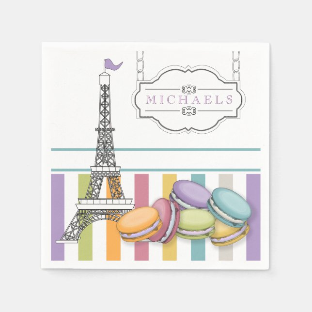 Färgglad Paris Macaron Eiffeltorn Monogram Papper Pappersservett (Framsidan)
