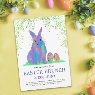 Färgglad Påskäggsjakt Brunch Söt Kanin Ägg Inbjudan Vykort