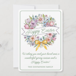 Färgglad påskblomsterkrans med gul slinga julkort