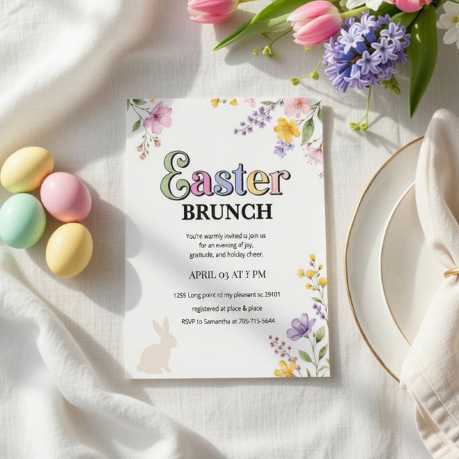 Färgglad påskbrunch-inbjudan | Blommig vår  Inbjudningar (Skapare uppladdad)
