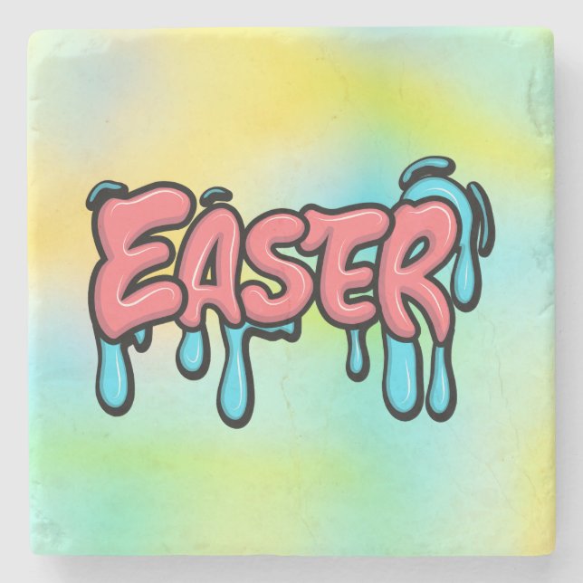 Färgglad påsktext i graffiti-stil med dropp-effekt stenunderlägg (Framsidan)