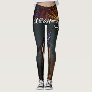 Färgglad Patriotisk Amerikansk Andlig Flagga Stad Leggings