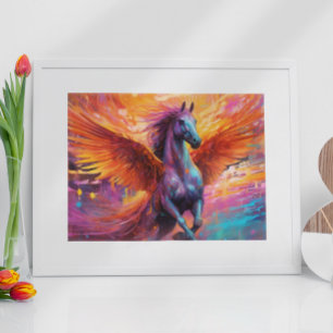 Färgglad Pegasus-häst Abstrakt målning Poster
