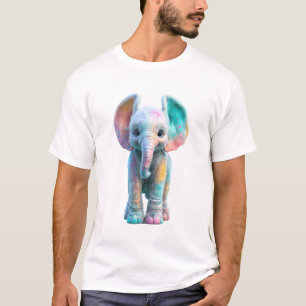 Färgglad Penselspridning Bebis Elefant Män T Shirt