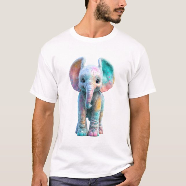 Färgglad Penselspridning Bebis Elefant Män T Shirt (Framsida)
