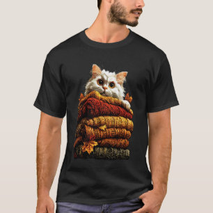 Färgglad persisk katt som vilar med höstlöv mysigt t shirt