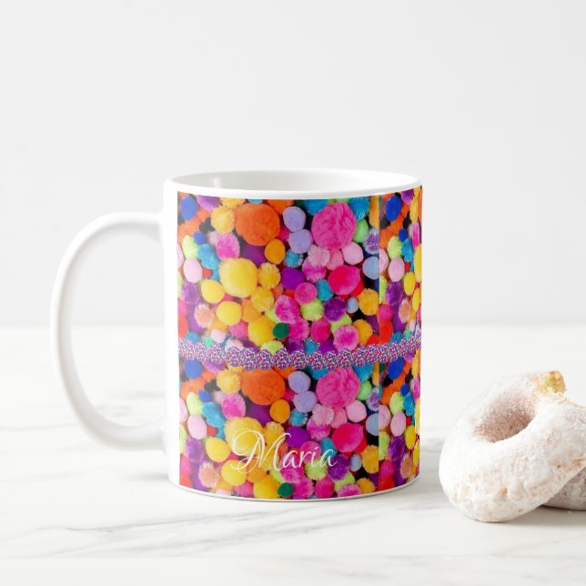 Färgglad Pom Poms-mugg Kaffemugg (Med munk)
