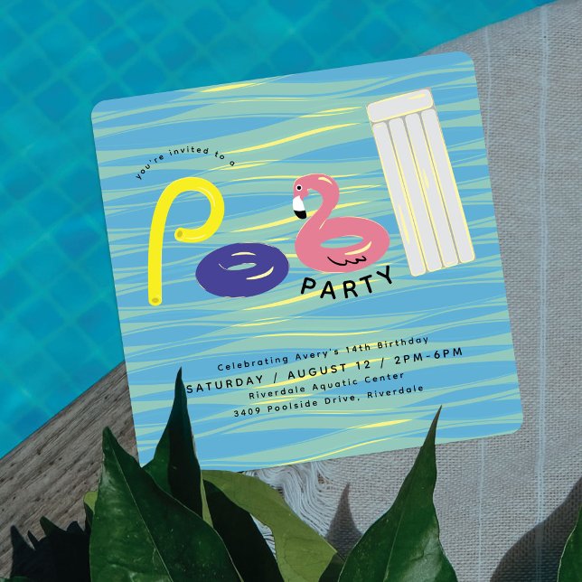 Färgglad Poolparty | Poolflottar Födelsedag Inbjudningar (Skapare uppladdad)